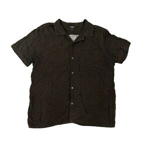 Express Casual Shirt Men's Large(16-16 1/2) Brown 100% Rayon Button Short Sleeve